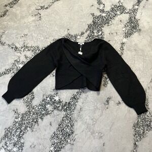 525 America Sweater Womens Size XS Black Twist‎ Front Long Sleeve Ribbed